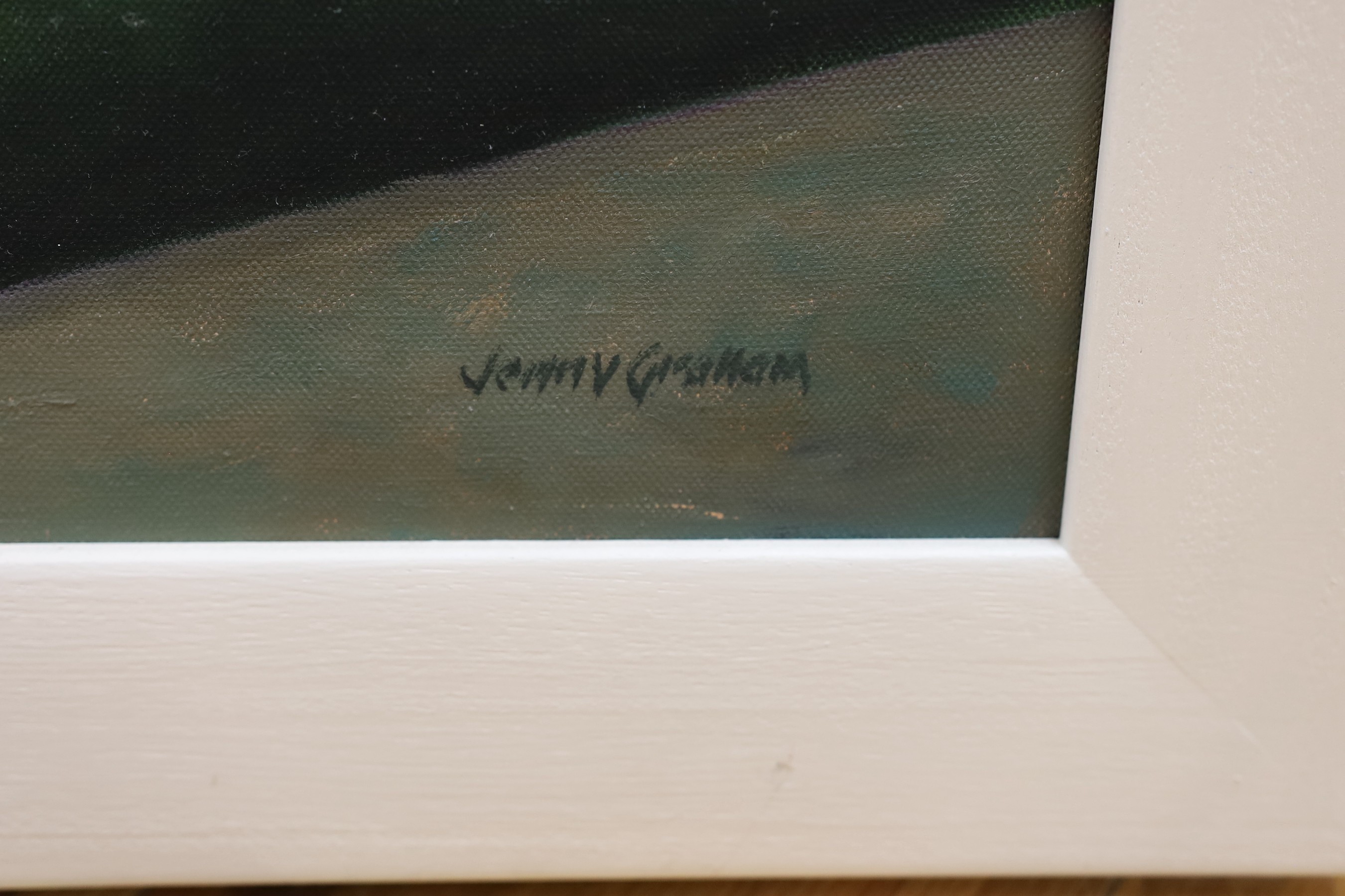 Jenny Graham (b.1946), oil on canvas, 'Yellow Fields', signed, 40 x 98cm